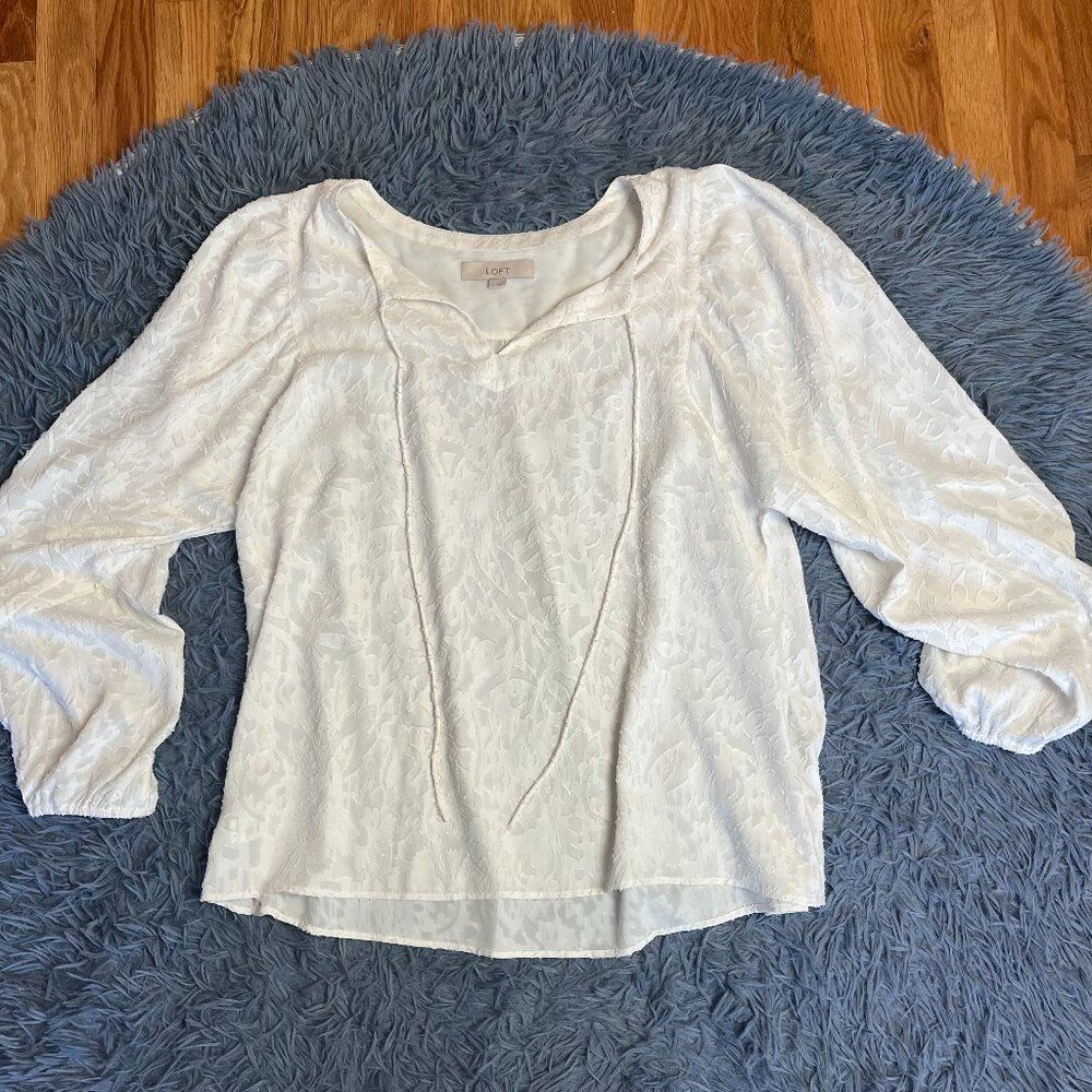 Loft Cream Textured Boho Blouse Size L